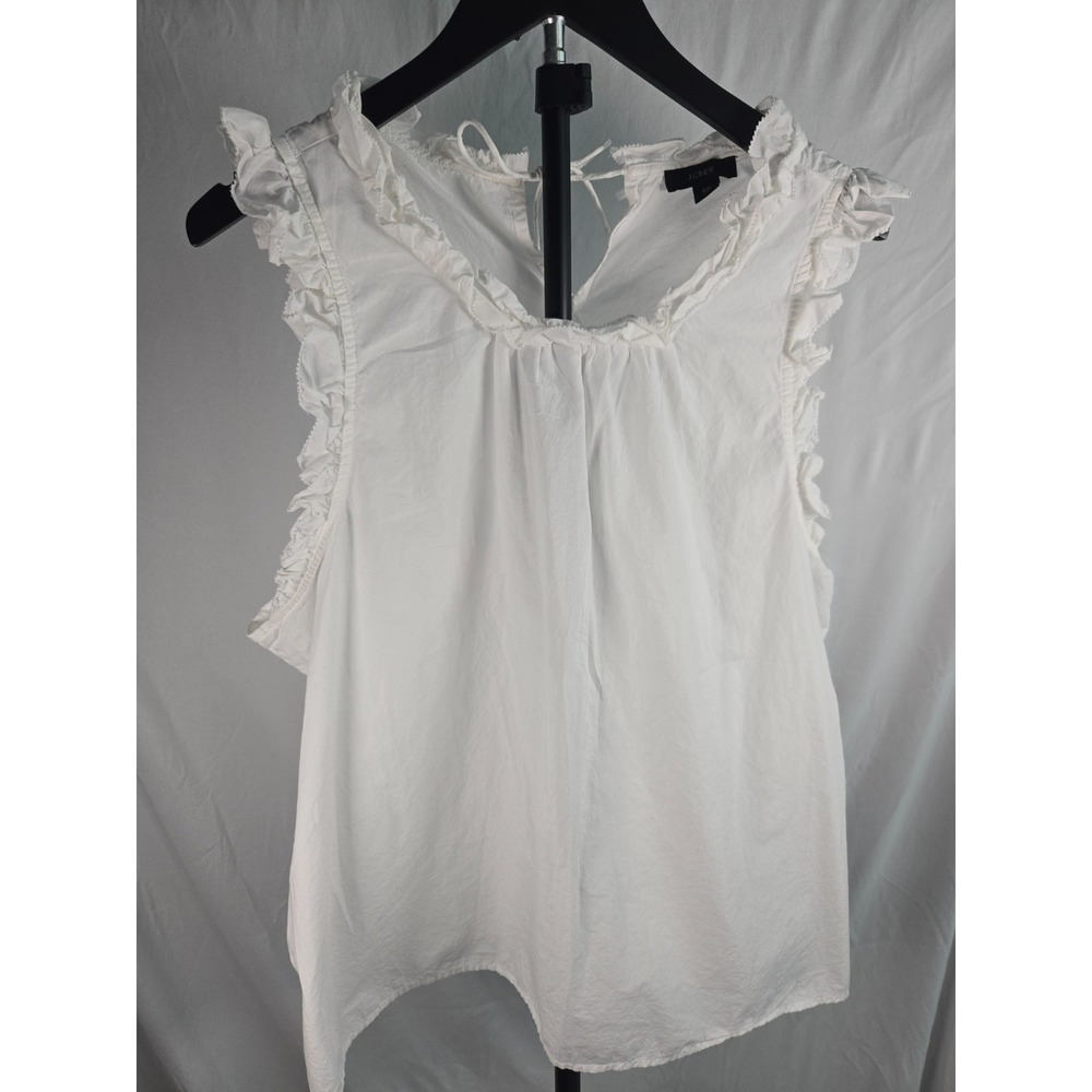 J.Crew Ruffle Trim Cotton Poplin Top White Sz 2X Sleeveless Tie Back Cottagecore